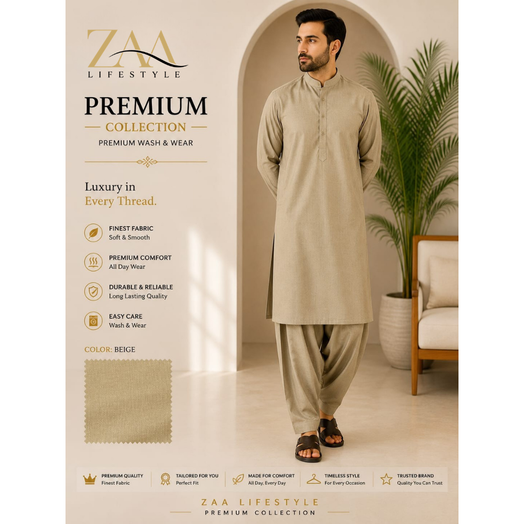 ZAA Lifestyle Premium Wash & Wear Beige Unstitched Suit.