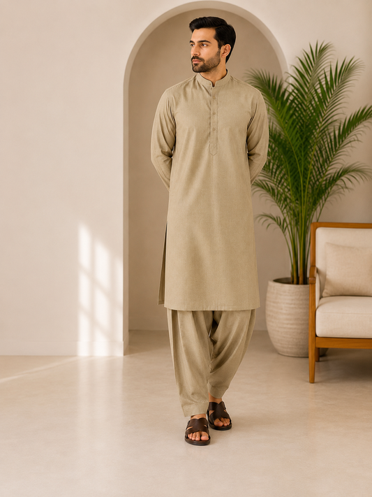 ZAA Lifestyle Premium Wash & Wear Beige Unstitched Suit.