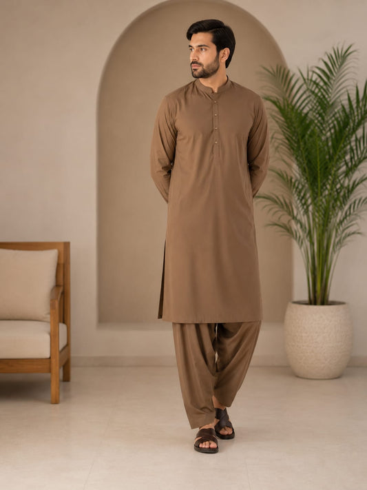 ZAA Lifestyle Executive Wash & Wear Brown Unstitched Suit