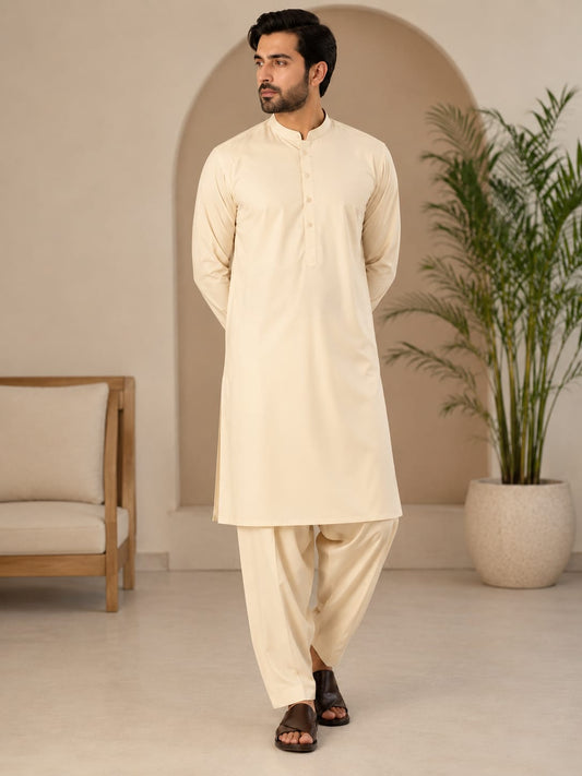 ZAA Lifestyle Executive Wash & Wear Cream Unstitched Suit