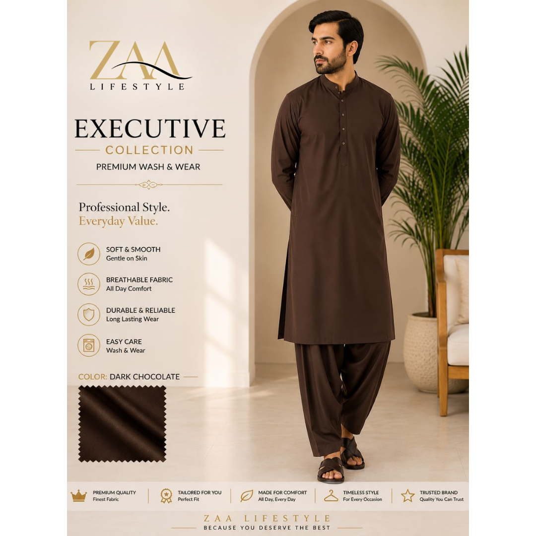 ZAA Lifestyle Executive Wash & Wear DARK CHOCOLATE Unstitched Suit