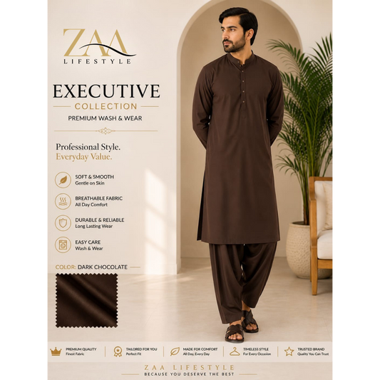 ZAA Lifestyle Executive Wash & Wear DARK CHOCOLATE Unstitched Suit