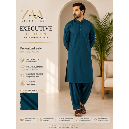 ZAA Lifestyle Executive Wash & Wear Deep Teal Unstitched Suit