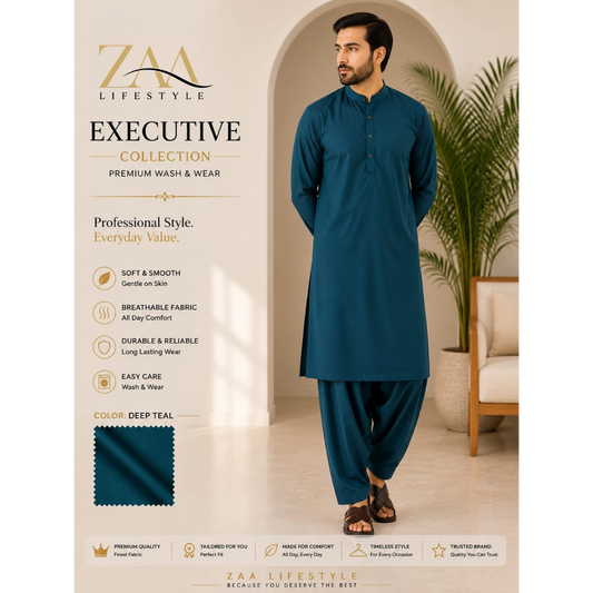 ZAA Lifestyle Executive Wash & Wear Deep Teal Unstitched Suit