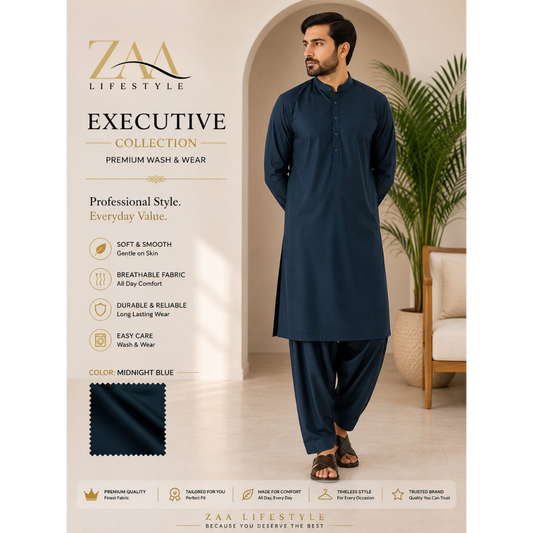 ZAA Lifestyle Executive Wash & Wear MIDNIGHT BLUE Unstitched Suit