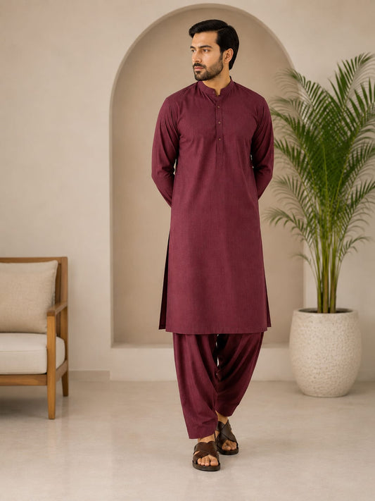 ZAA Lifestyle Premium Wash & Wear Maroon Unstitched Suit
