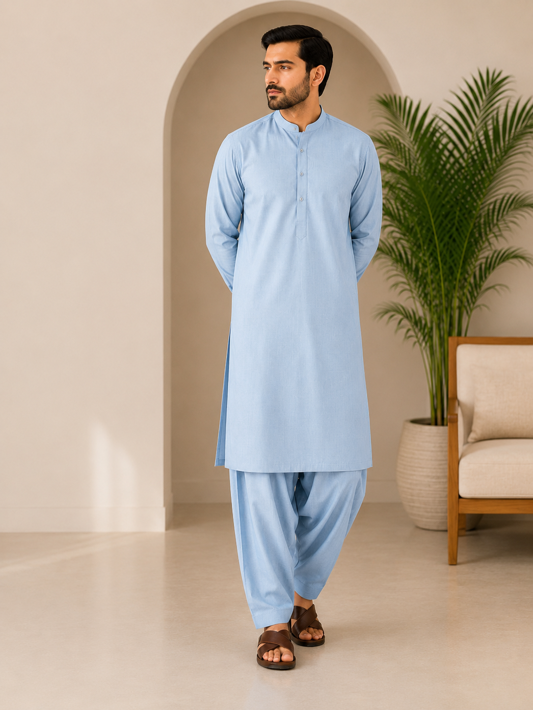 ZAA Lifestyle Premium Wash & Wear Sky Blue Unstitched Suit