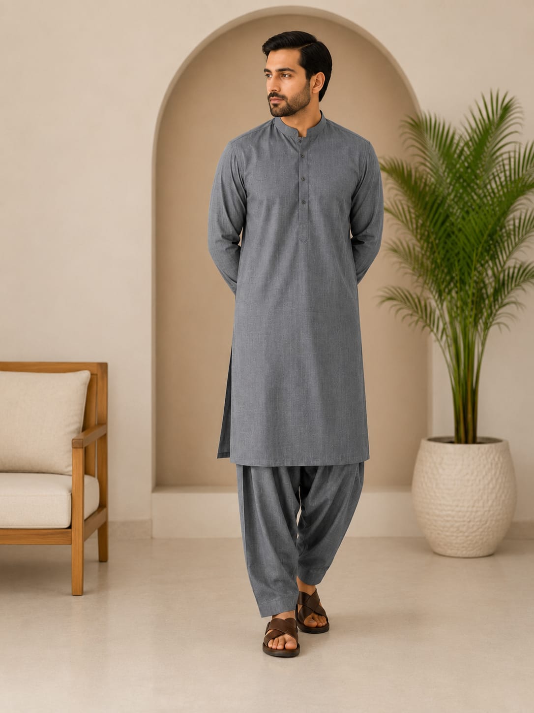 ZAA Lifestyle Premium Wash & Wear Steel Grey Unstitched Suit